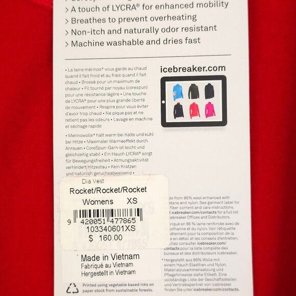 Icebreaker Womens RealFLEECE Dia Hooded Merino Wool Vest Rocket Red - Picture 11 of 13